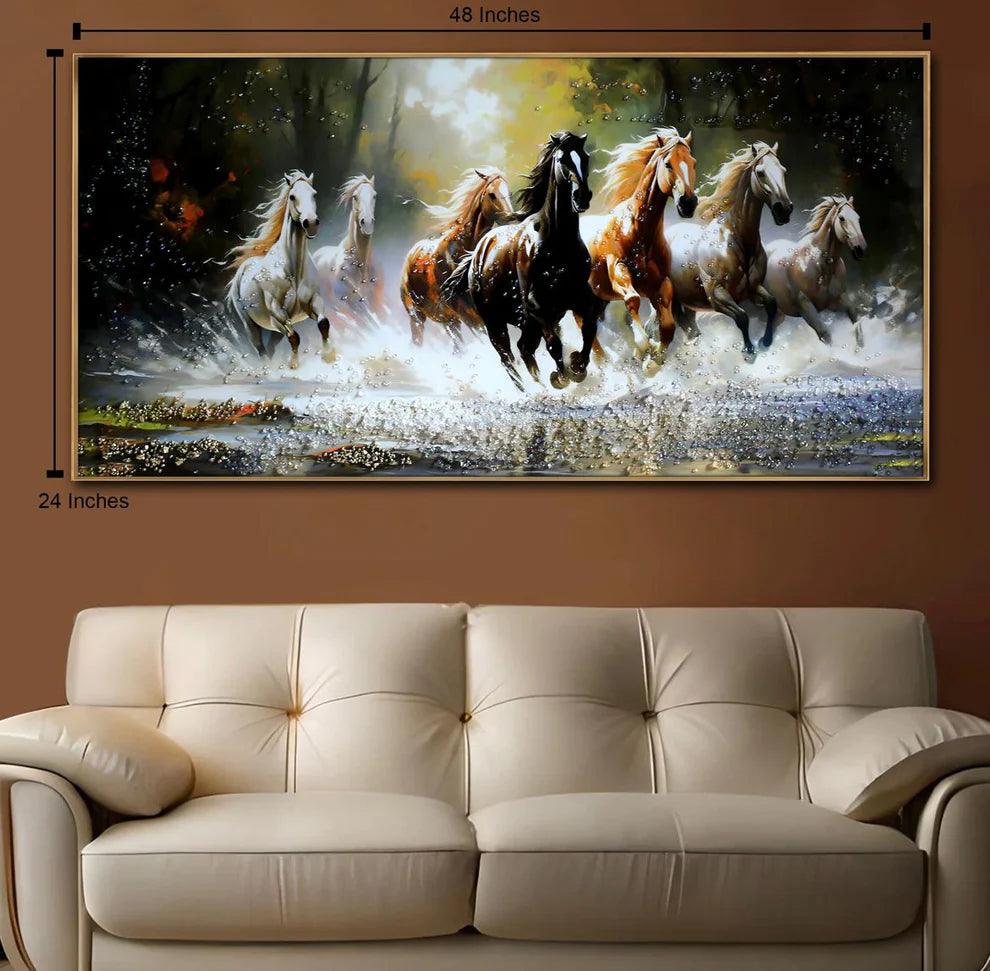 Seven Running Horses Crystal Glass Painting Style 4